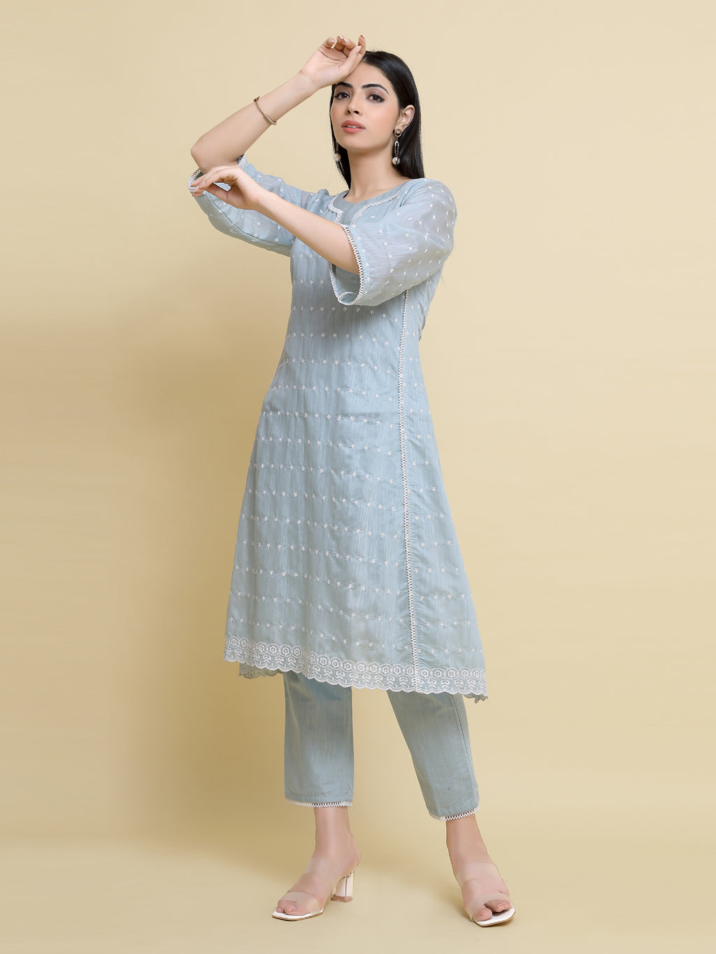 Cotton Formal Wear Chikan Kurti With Hakoba Work, Machine wash at best  price in Lucknow
